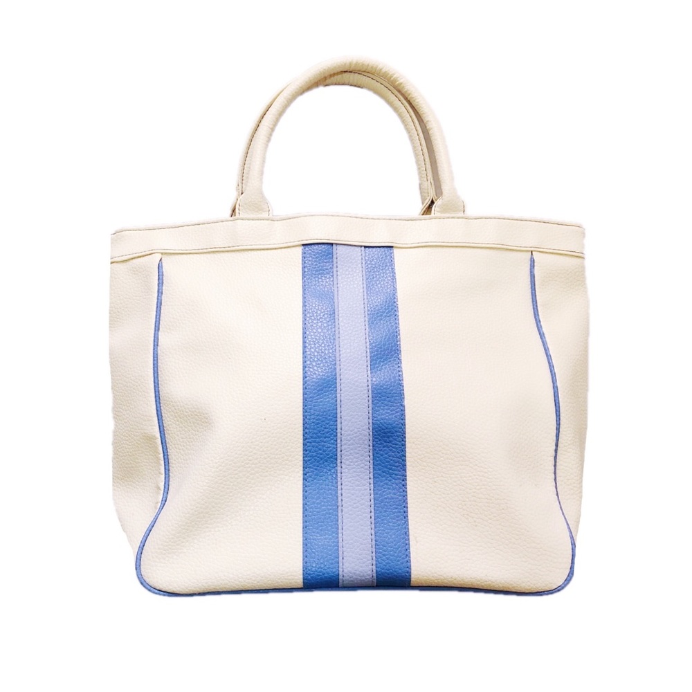 Vintage Luggage Tote Purse in Cream and Blue